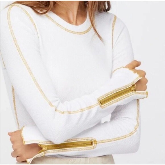 Free People Boho Thermal Zip It Cuff Top Shirt Size XS Flare Ruffle Classic - Picture 1 of 8